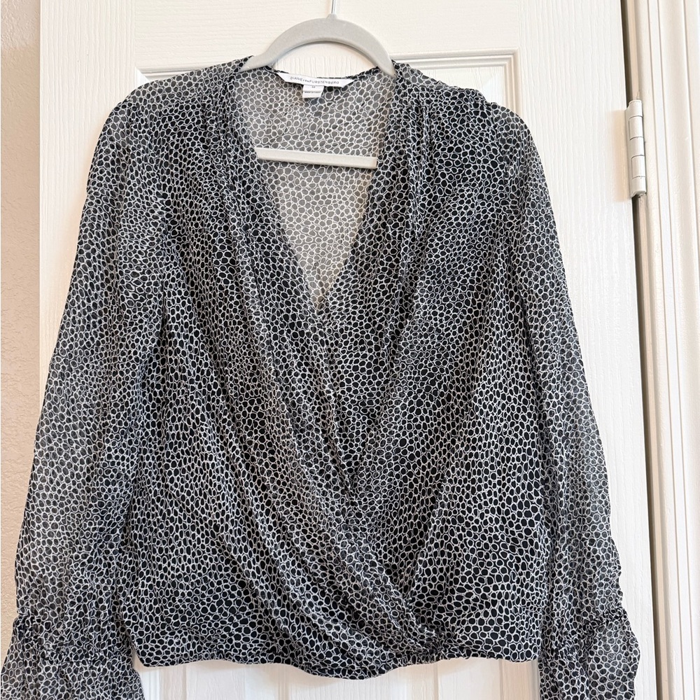 Diane Von Furstenberg Black and White Patterned Blouse